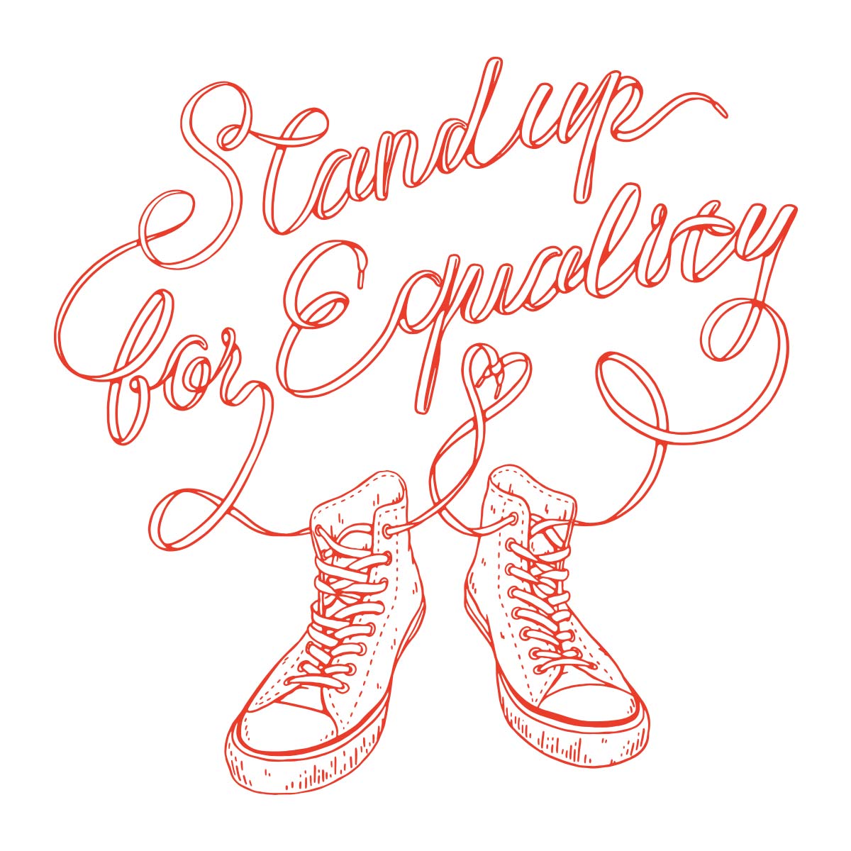 Stand up for equality（平等のために立ち上がれ）が靴ひもで描かれています